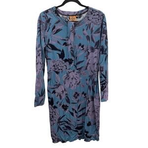 Tory Burch Floral Blue Purple Long Sleeve Dress Size Small